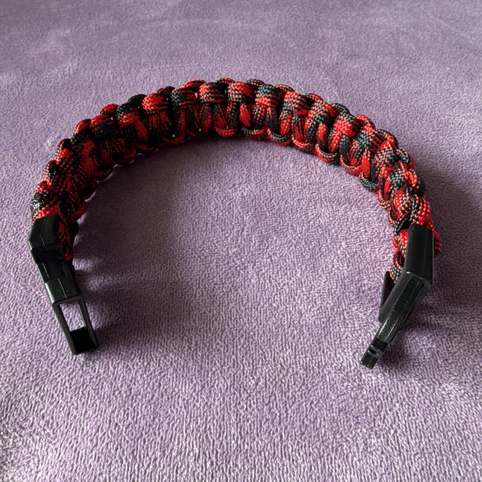 Handmade Red & Black Braided Nylon Paracord Bracelet, Plastic Buckle Closure