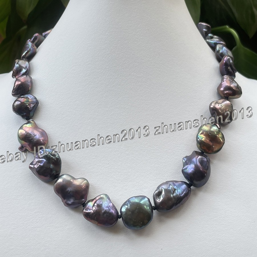 Huge 20-25mm Natural South Sea Black Baroque Reborn Keshi Pearl Necklace 18″-36″