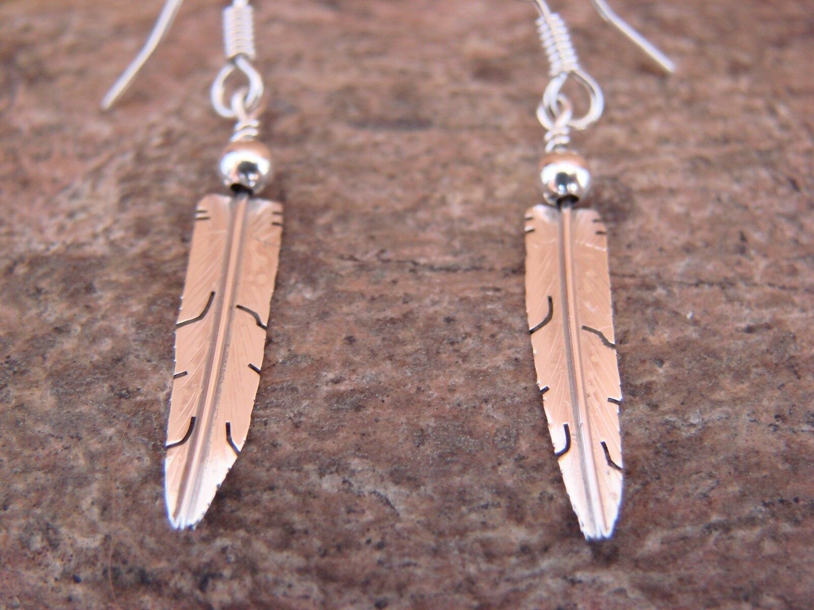 Navajo Indian Hand Stamped Sterling Silver Feather Earrings by Marvin Arviso