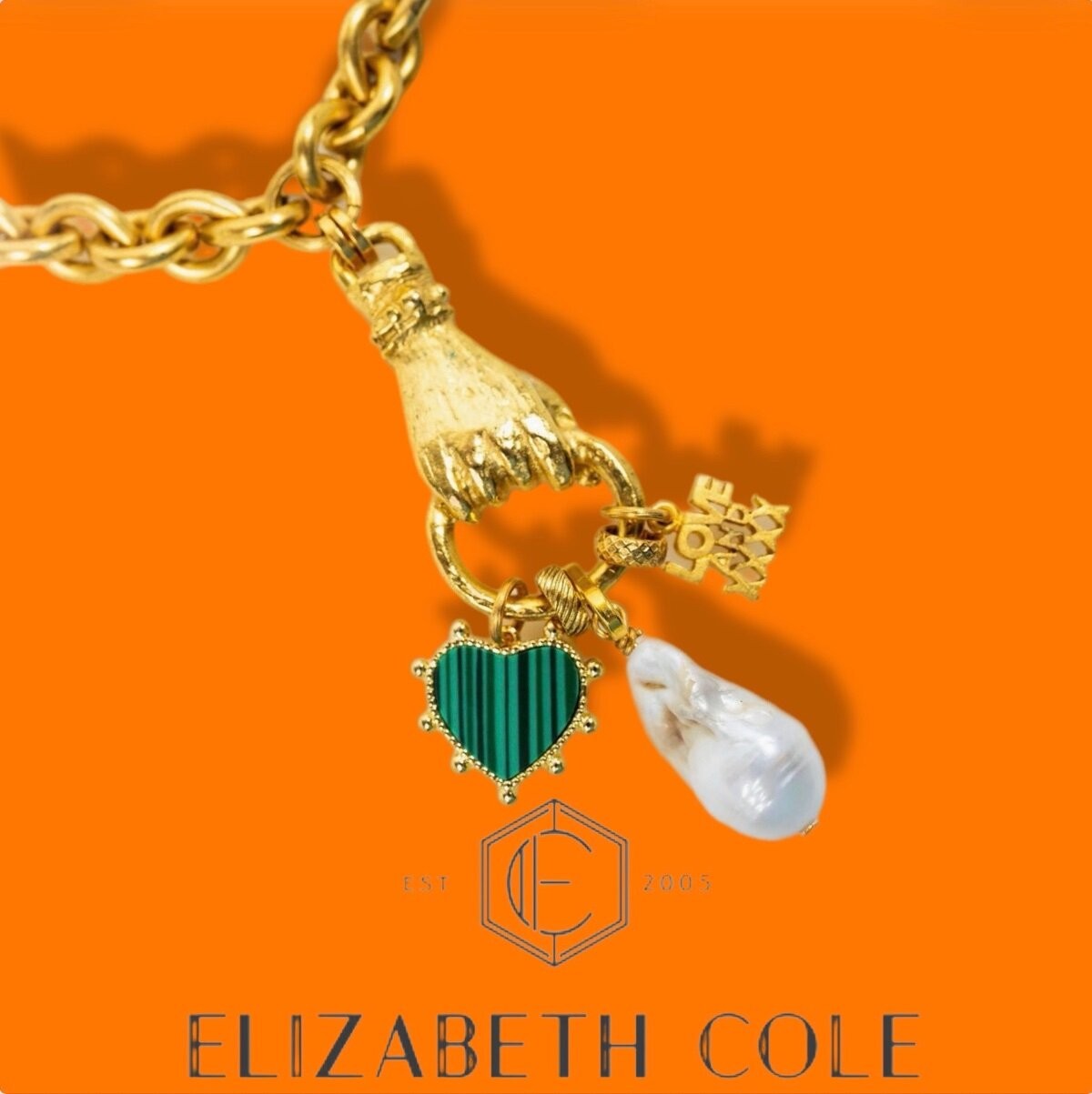 Elizabeth Cole Jewelry Rowan Charm Necklace 24K Gold Plated