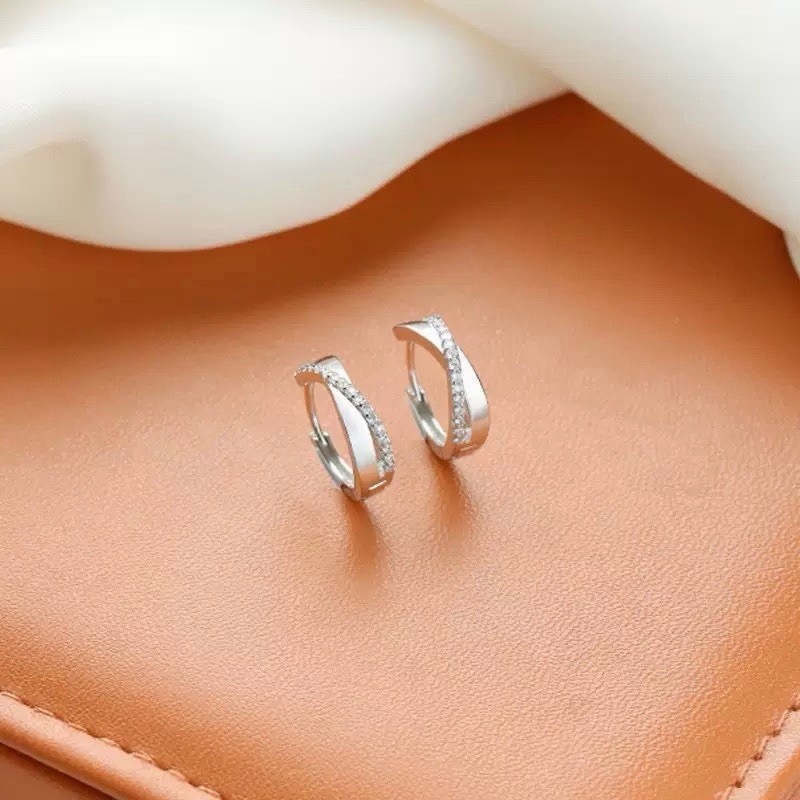 925 Silver Twisted CZ Crossover Hoop Earrings Criss Cross Huggie Earrings 129