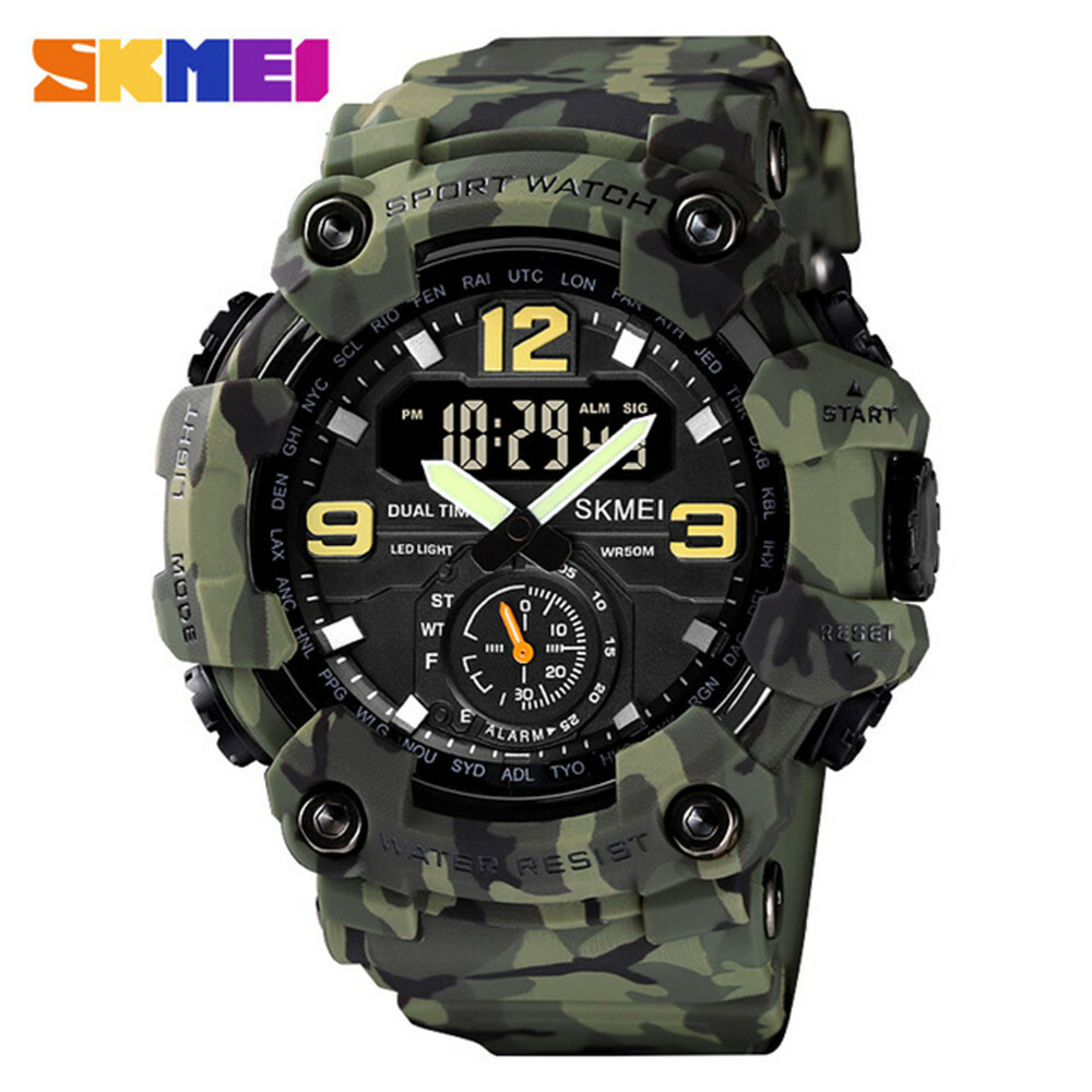 SKMEI Men Watch Shockproof Wristwatch Military Army Green Sport Digital Watches