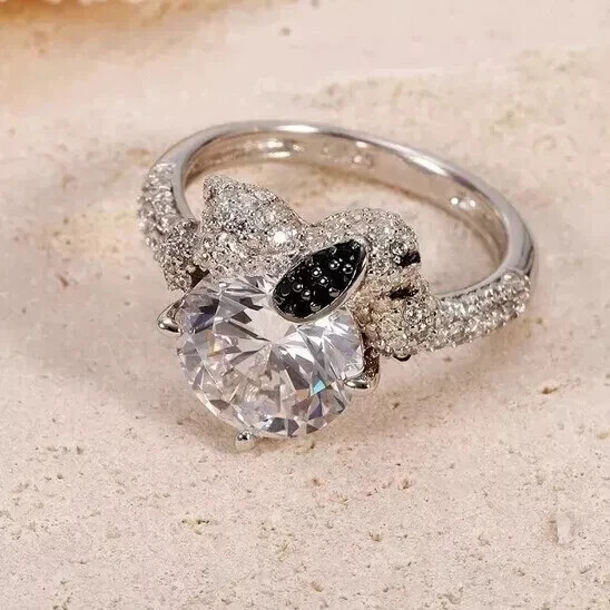 2.20Ct Lab Created Diamond Snoopy Women’s Engagement Ring 14K White Gold Plated