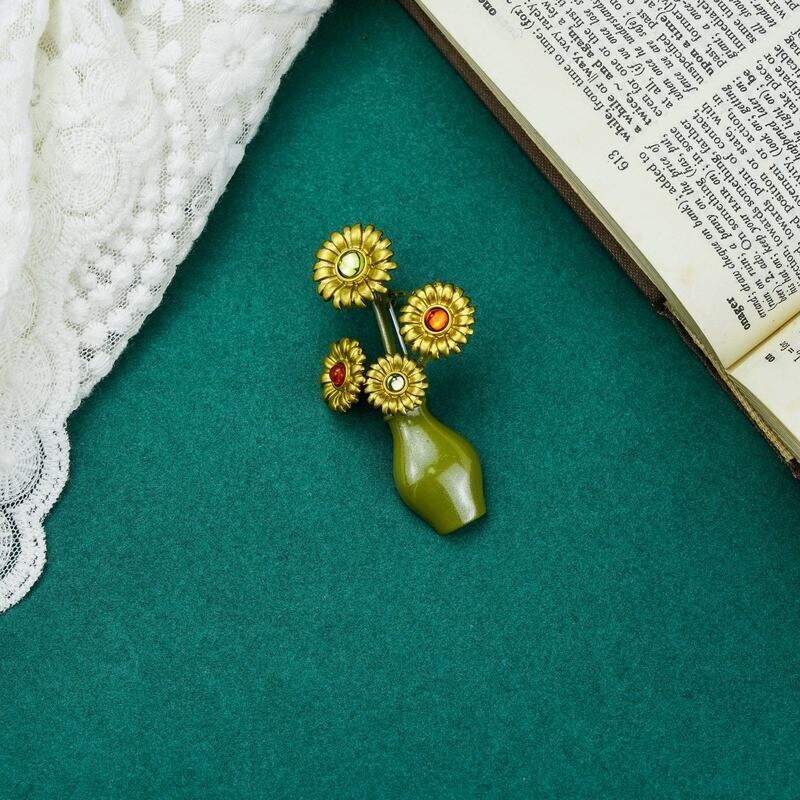 Fashion Women Enamel Flower Leave Pearl Brooch Elegant Plant Brooches for Women