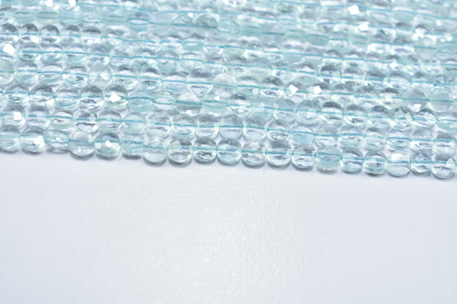 AAA Quality Natural Aquamarine Coin Shape Faceted Gemstone Beads 13″ Strand 5mm