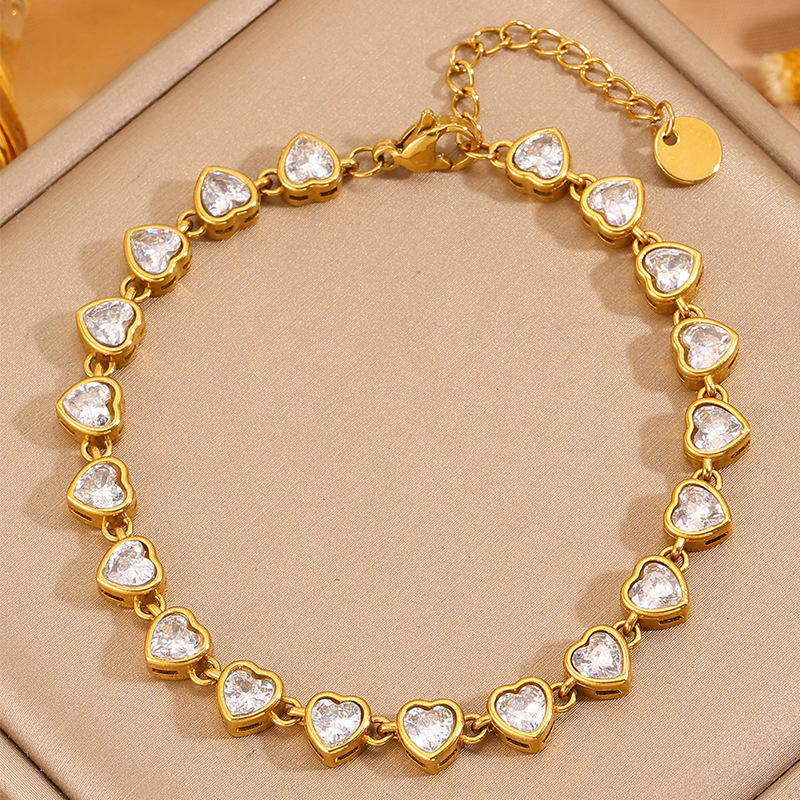 925 Silver Heart Shape Bezel Set Moissanite Wedding Tennis Bracelet for Women