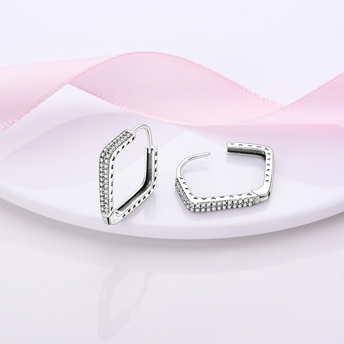 LAZA Original Women Square 925 Sterling Silver Hoop Earrings Pave Zircon Jewelry