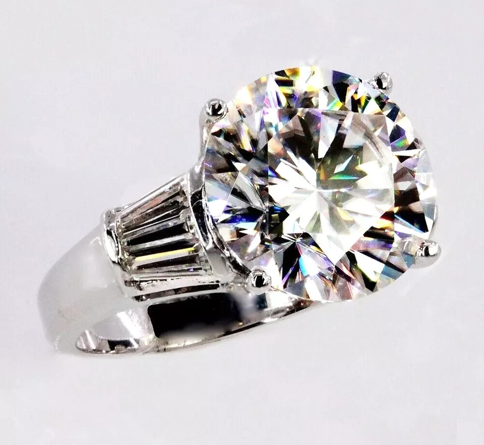 RARE 9.55 Ct Certified White Treated Diamond Solitaire Ring In 925 Silver