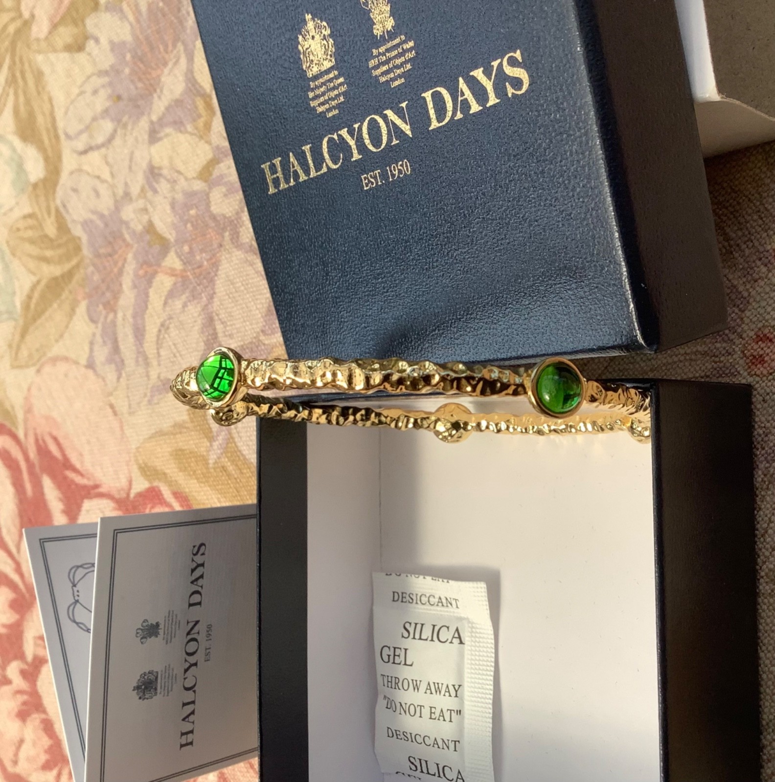 NEW – Halcyon Days Torque Bangle – Cabochon Emerald Jewels.