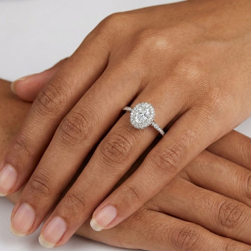 Engagement Ring 14K White Gold Under Halo 1.83 CT Oval Lab-Grown Diamond H VS2