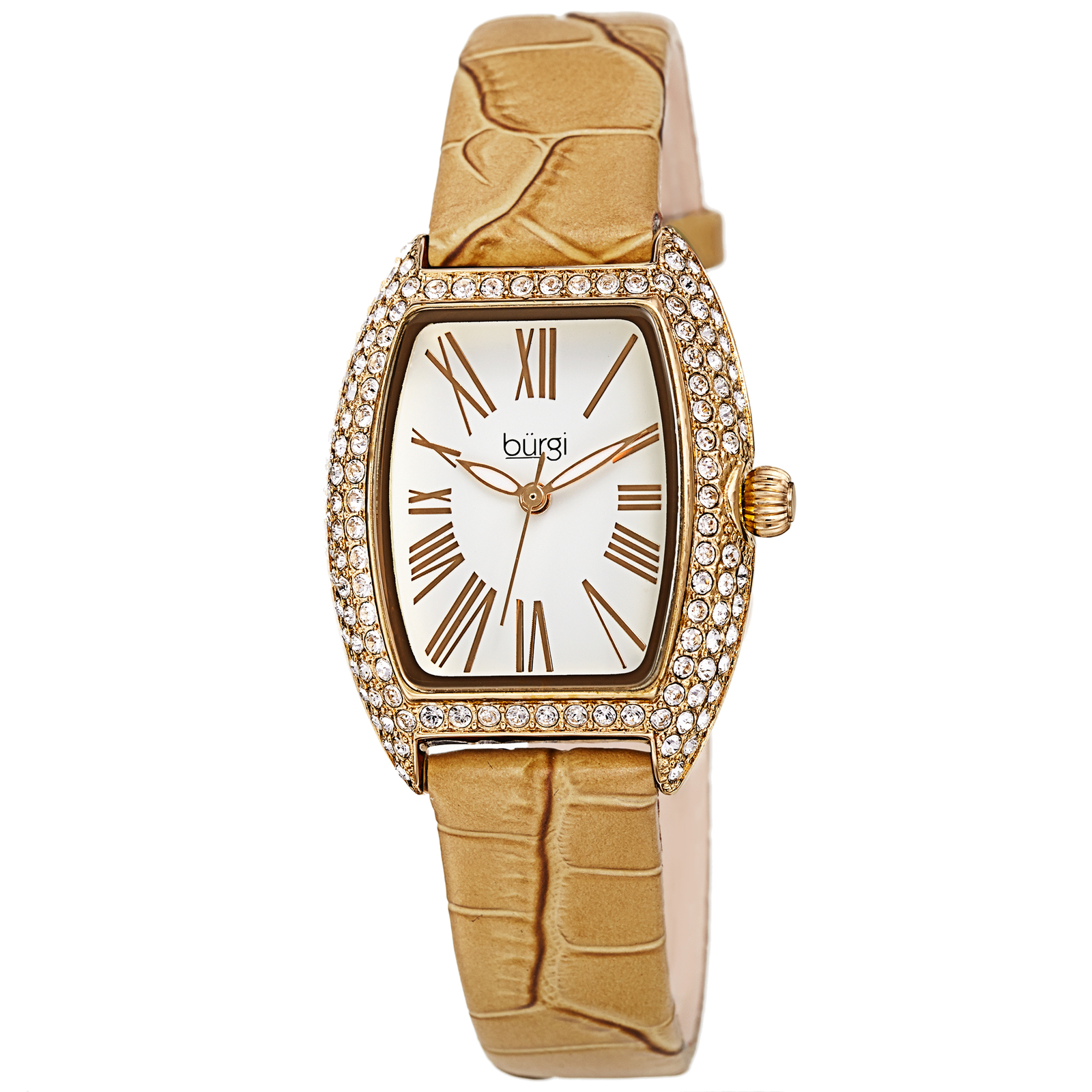 Women’s Burgi BUR267 Quartz Tonneau Swarovski Roman Numerals Leather Strap Watch