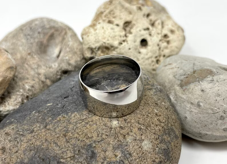 Stainless Steel Ring,12mm925 Sterling Silver Band & Ring Handmade All size-A-57