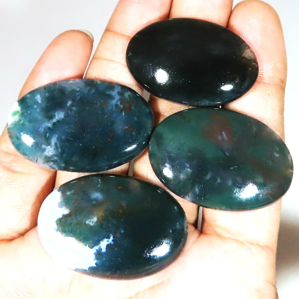 Natural Green Moss Agate Cabochon Oval Shape Gemstone 199.90 Ct ~4 PCs Lot KY172