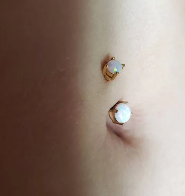 14G GOLD STEEL PRONG SET CLEAR DOUBLE CZ GEM BELLY BUTTON RING NAVEL BARBELL