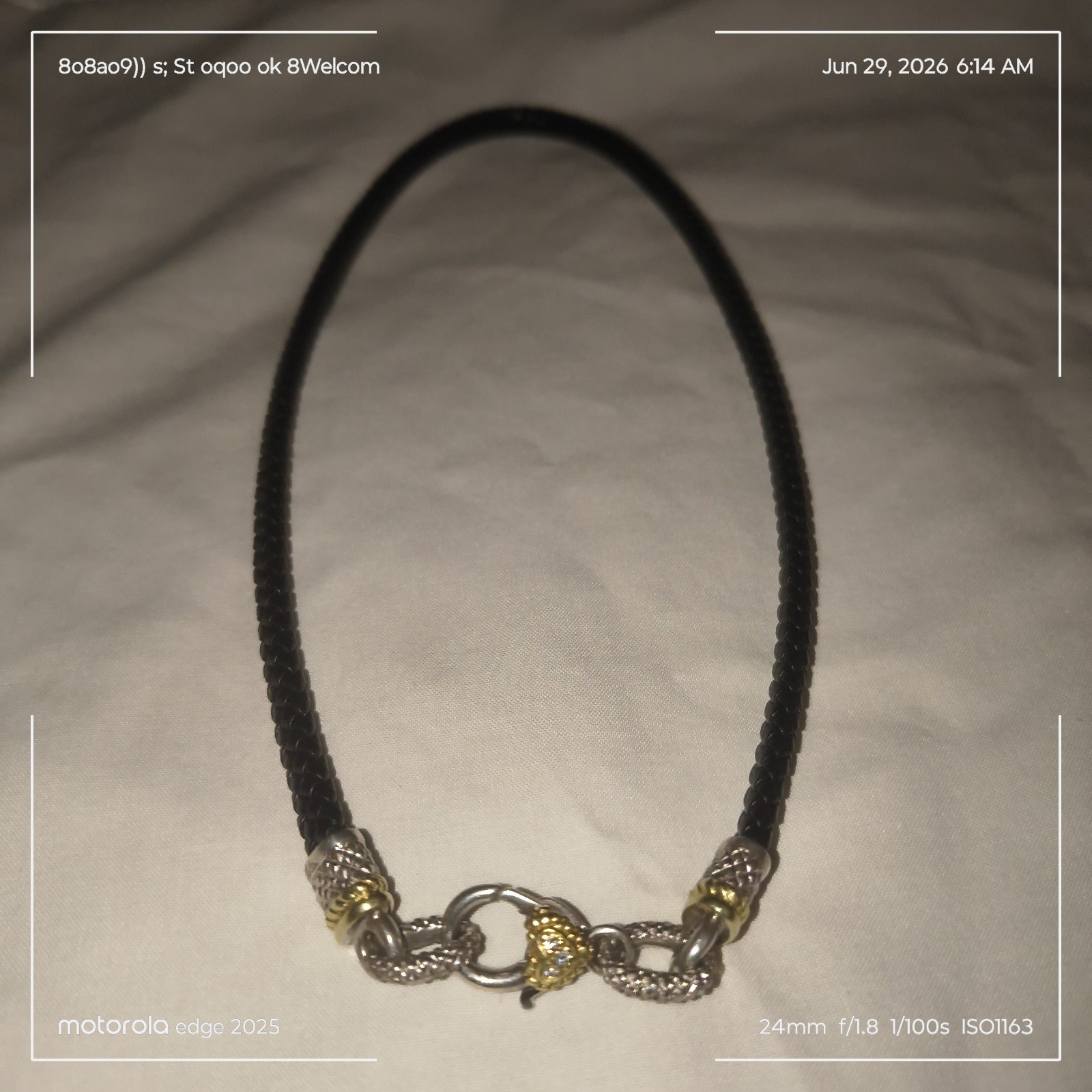 Hard To Find Judith Ripka 18k, 925, And 3 Diamond Heart Pendant Leather Choker