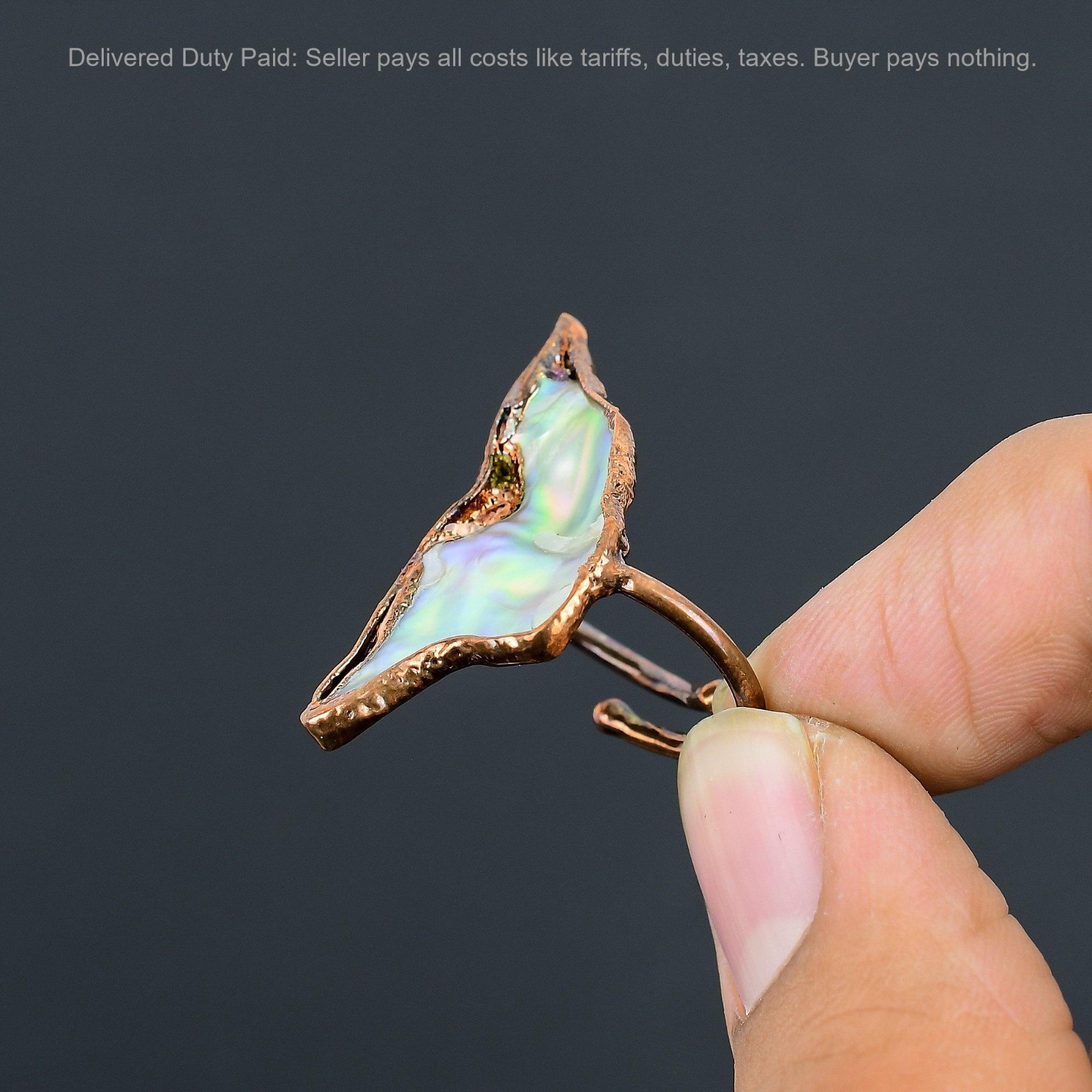 Natural Abalone Shell Stackable Wife Electroformed Promise Statement Ring Copper