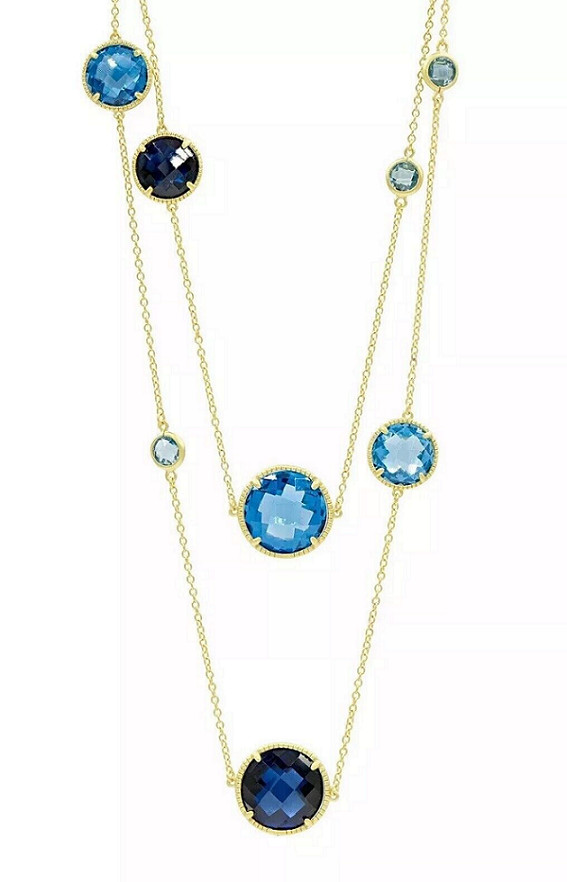Freida Rothman 925 Imperial Blue 14K Plated 36” Station Necklace $650, $450 NWOT