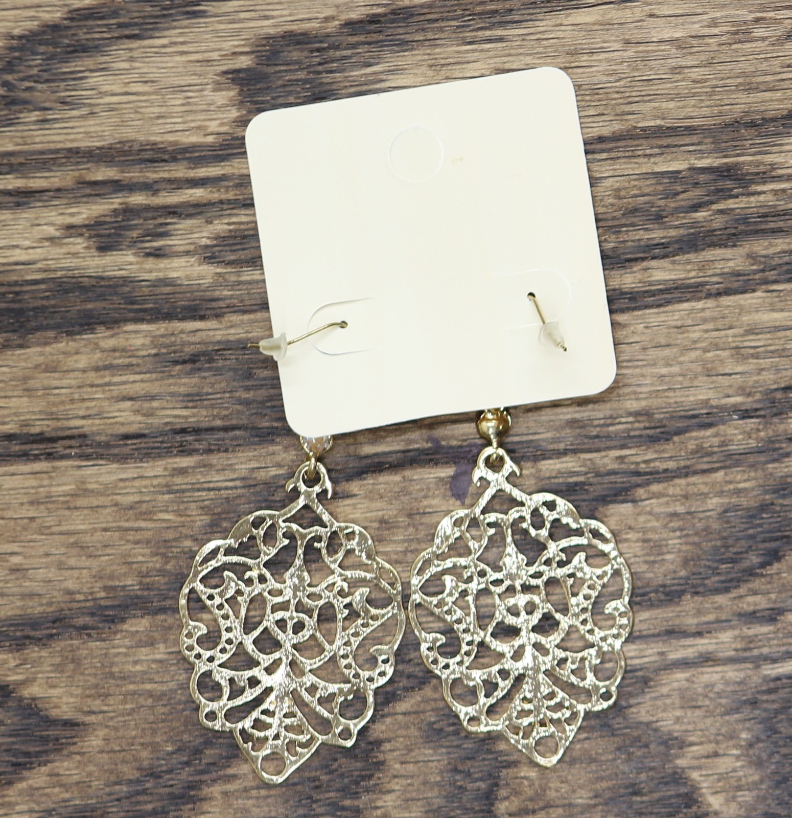 melody Womens Fashion Dangly Filigree Lace Metal Earrings Gold Yellow 2.75″