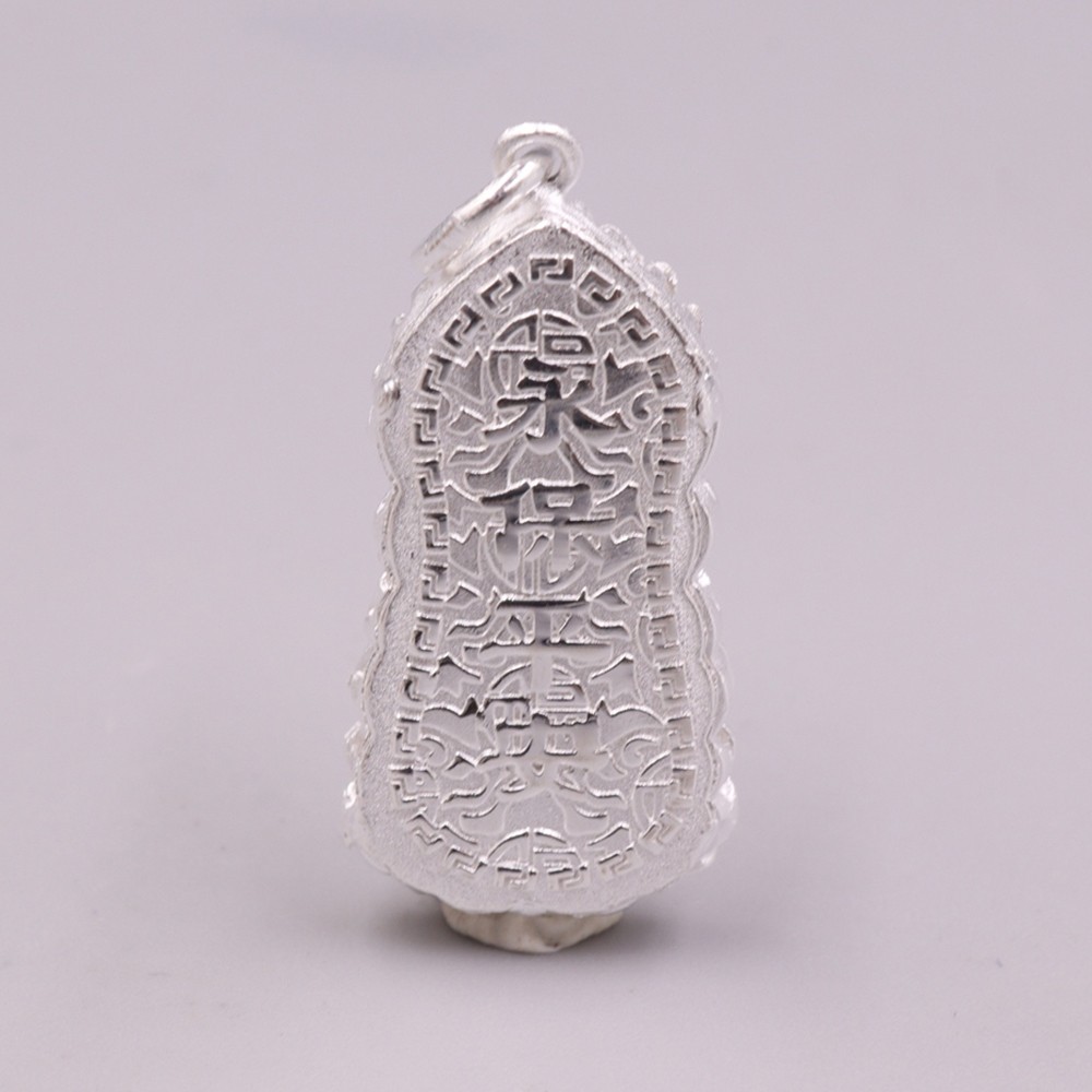 Pure S999 Fine Silver 999 Men Women Blessing Kwanyin Pendant 5g 32*14mm