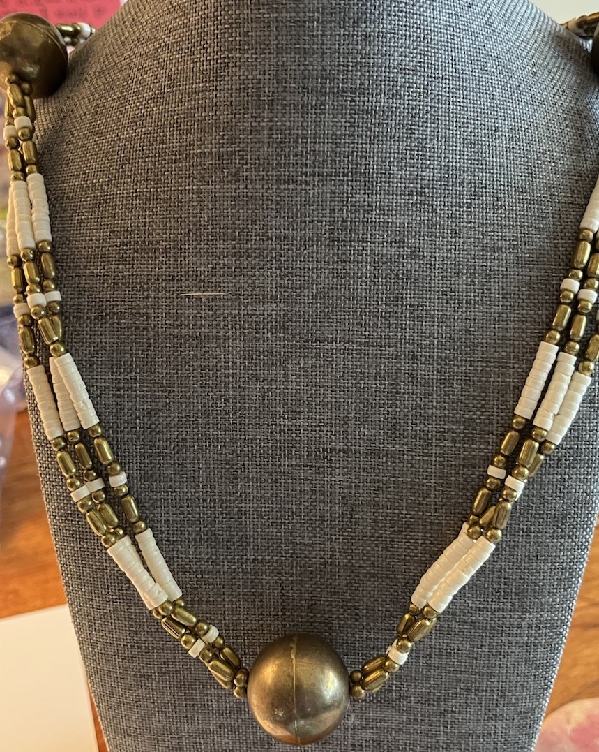 Vintage African Bovine Bone and Brass Beads necklace 29 1:2”