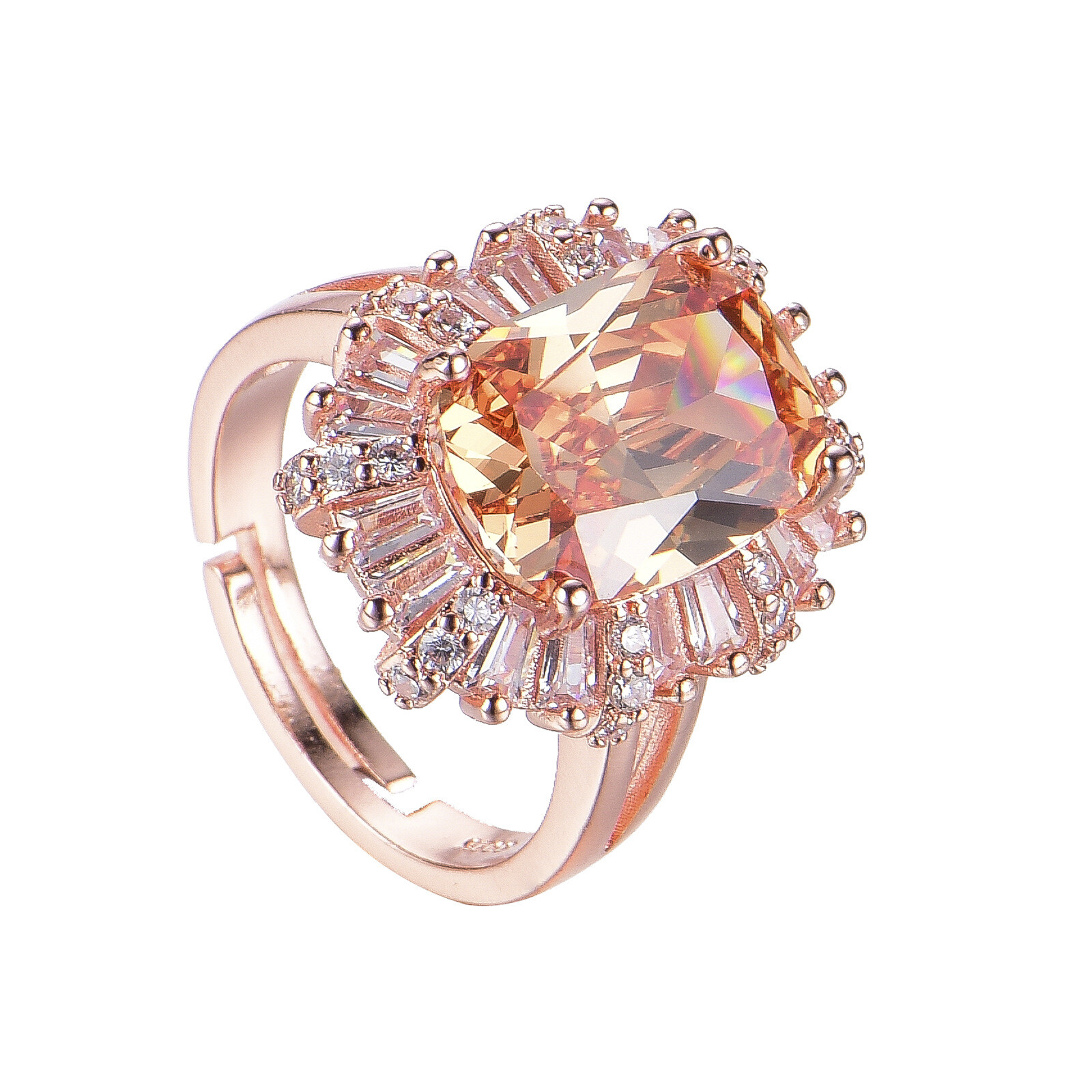 Huge Genuine Champagne Morganite Gems Rose Gold Plated Silver Ring Size 6-10 New