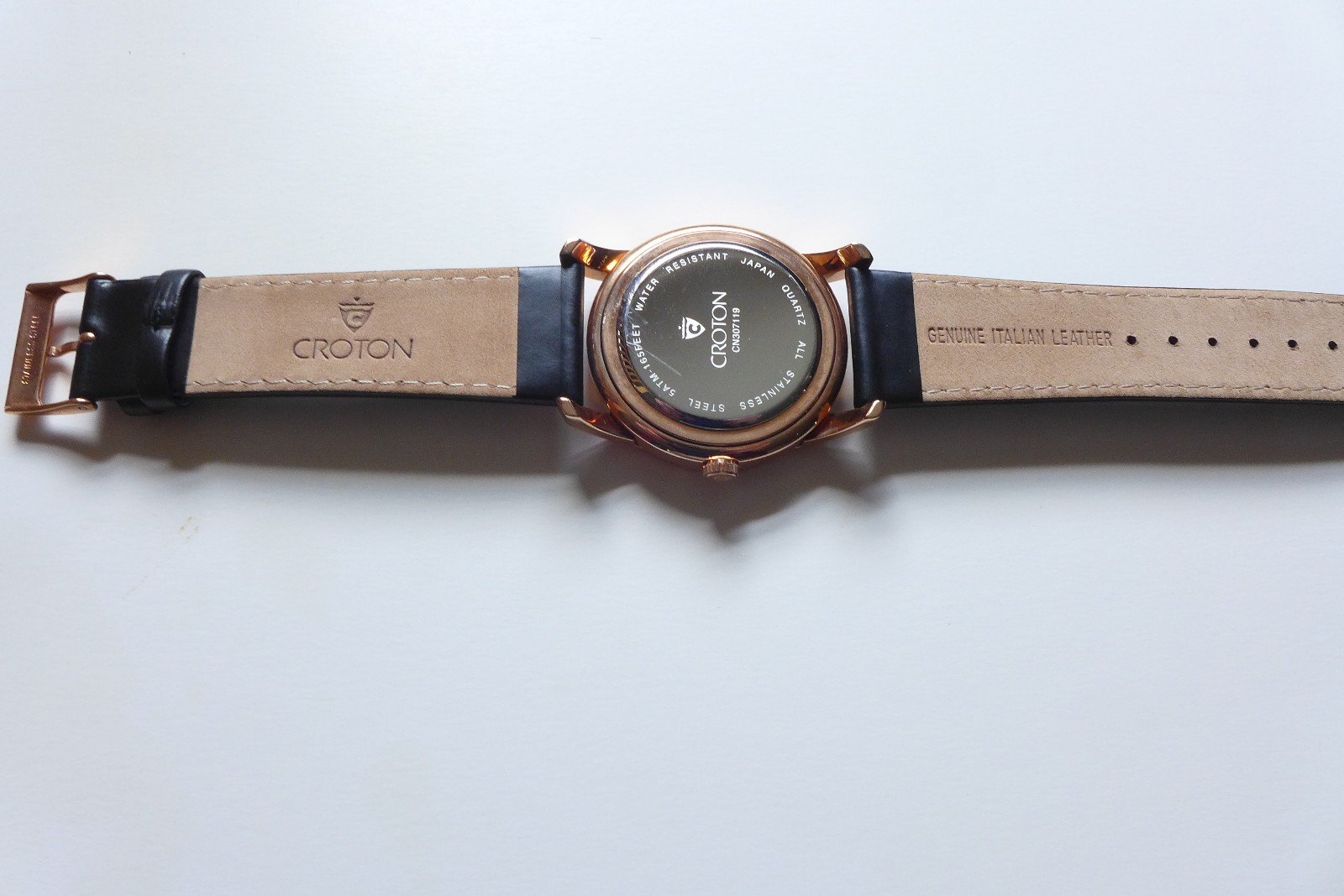 MEN’S CROTON WATCH Black and Gold with Black Leather Band