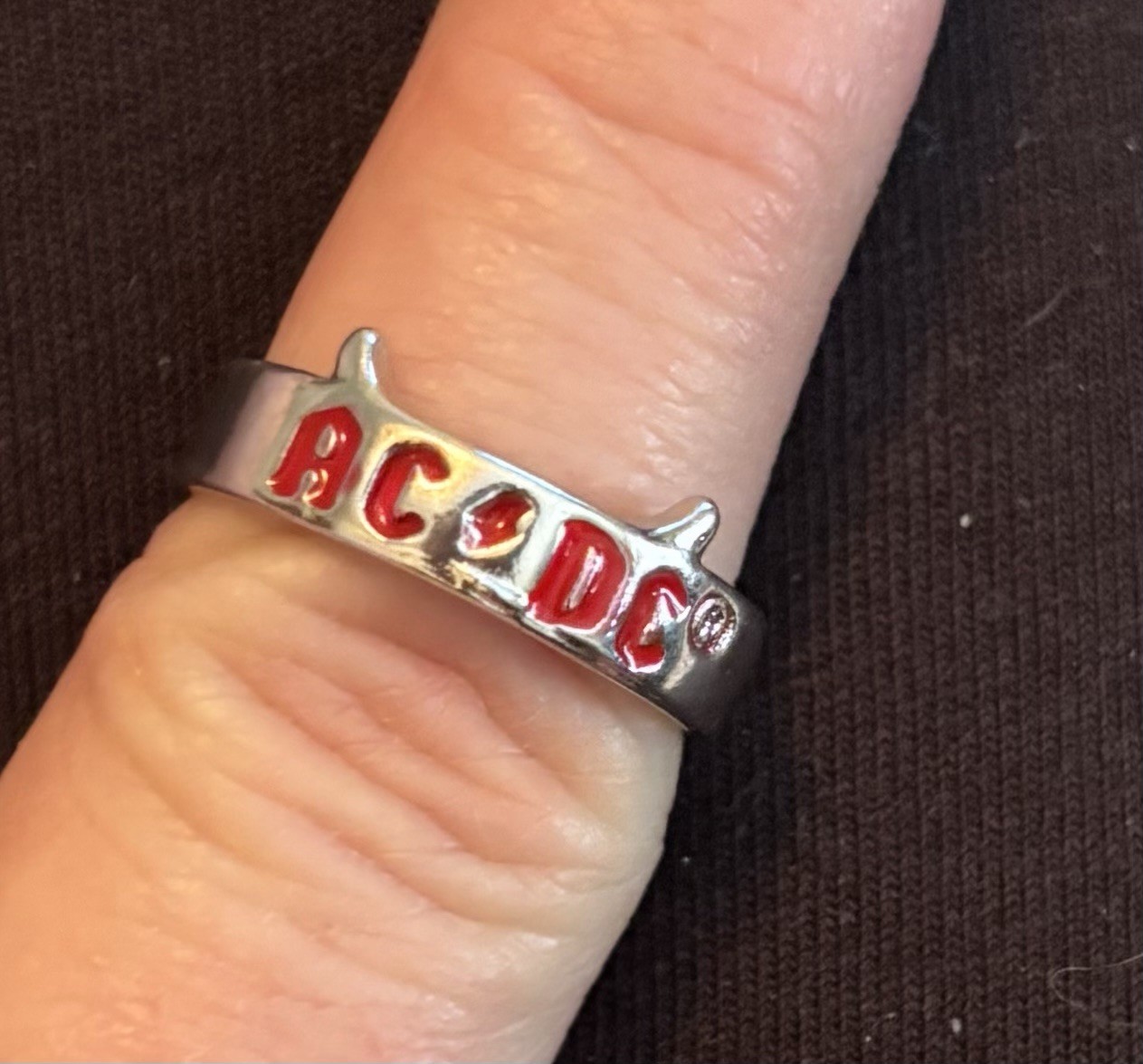 AC/DC Silver Tone Band Ring Adjustable Music & Dance Theme Fashion Jewelry