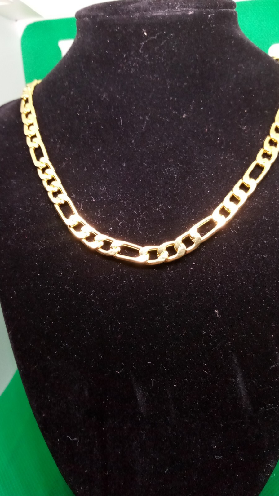 2 Figaro Curb Link Necklaces 16″ 18K Gold Plate