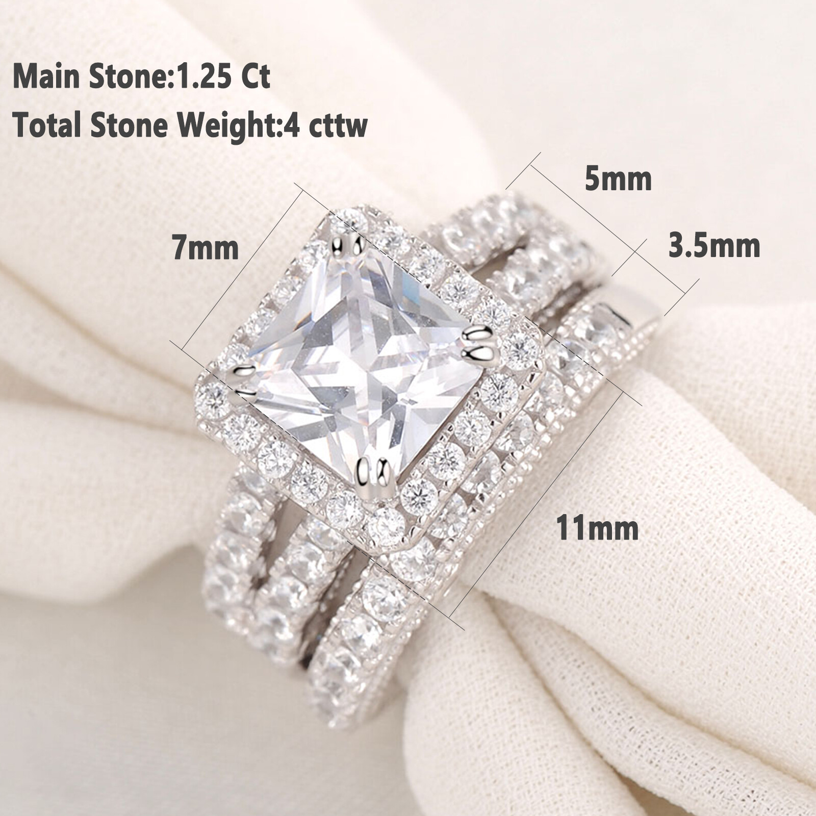 Wuziwen Wholesale 925 Silver Engagement Promise Wedding Ring Set Princess Cut CZ