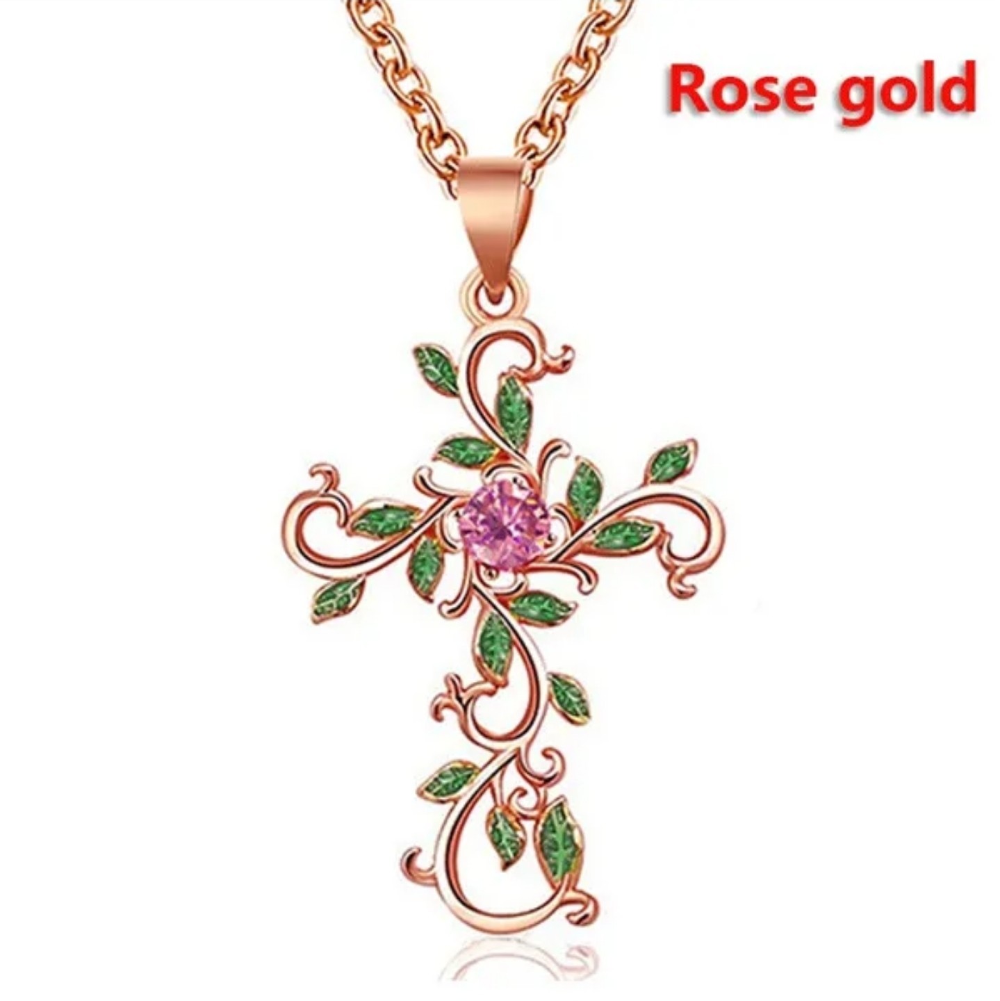 God We Trust Cross Rose Gold-tone Dainty Necklace Crucifix Diamond Cut Crystals