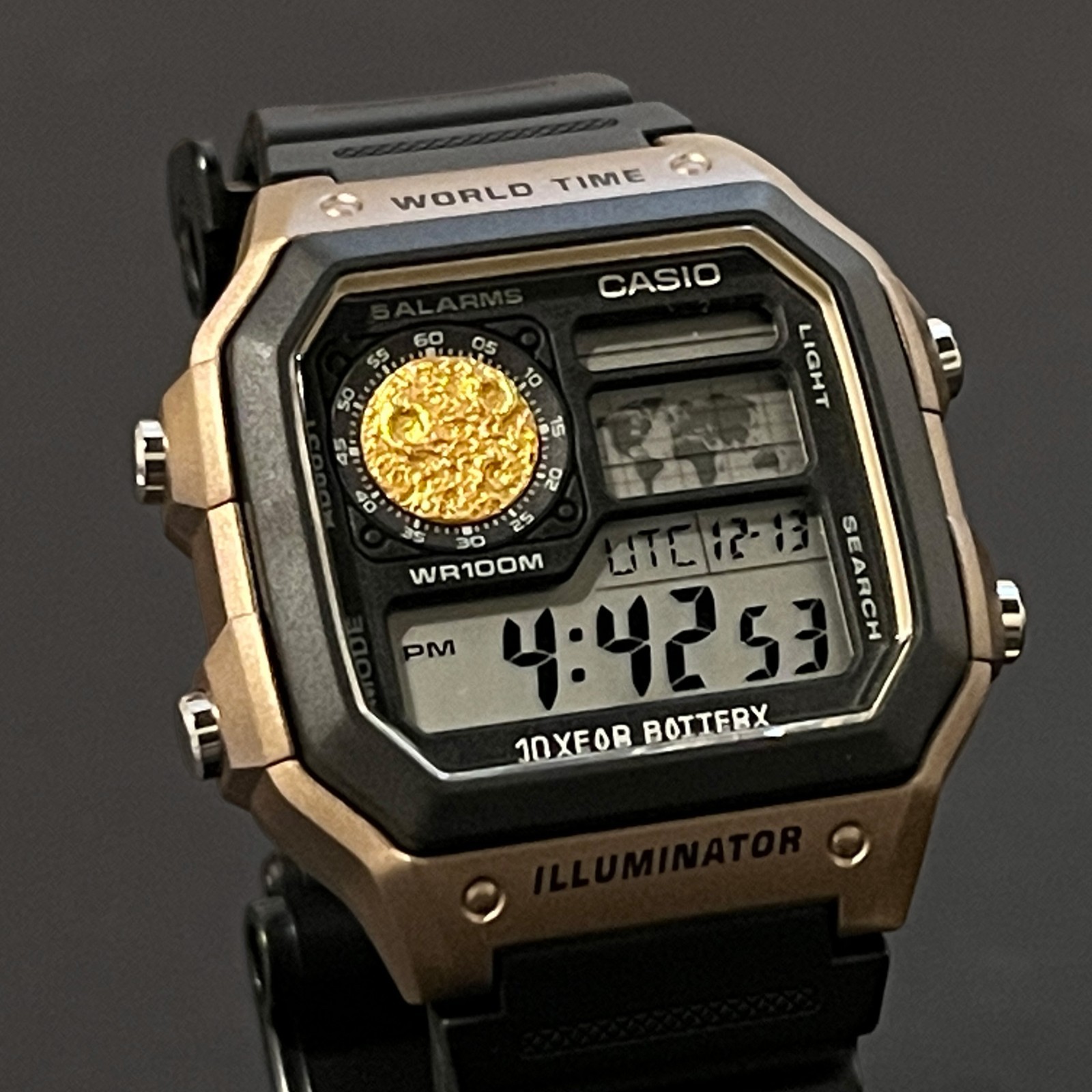 Casio AE1200 Royale 24K Gold Leaf Moon Sculpture Handmade Mod Bronze Case Watch