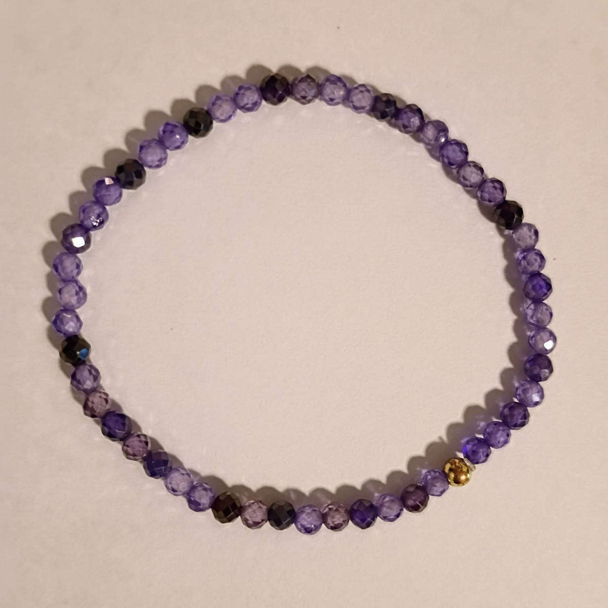 Oldest Mineral on Earth. Purple Zircon Beaded Stretch Bracelet w/ Gold Accent