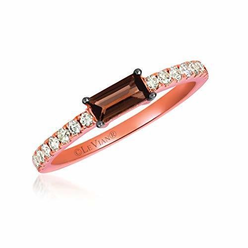 Le Vian 14K Rose Gold Baguette Cut Smoky Quartz & 1/4 cts Diamond Ring – Size 5