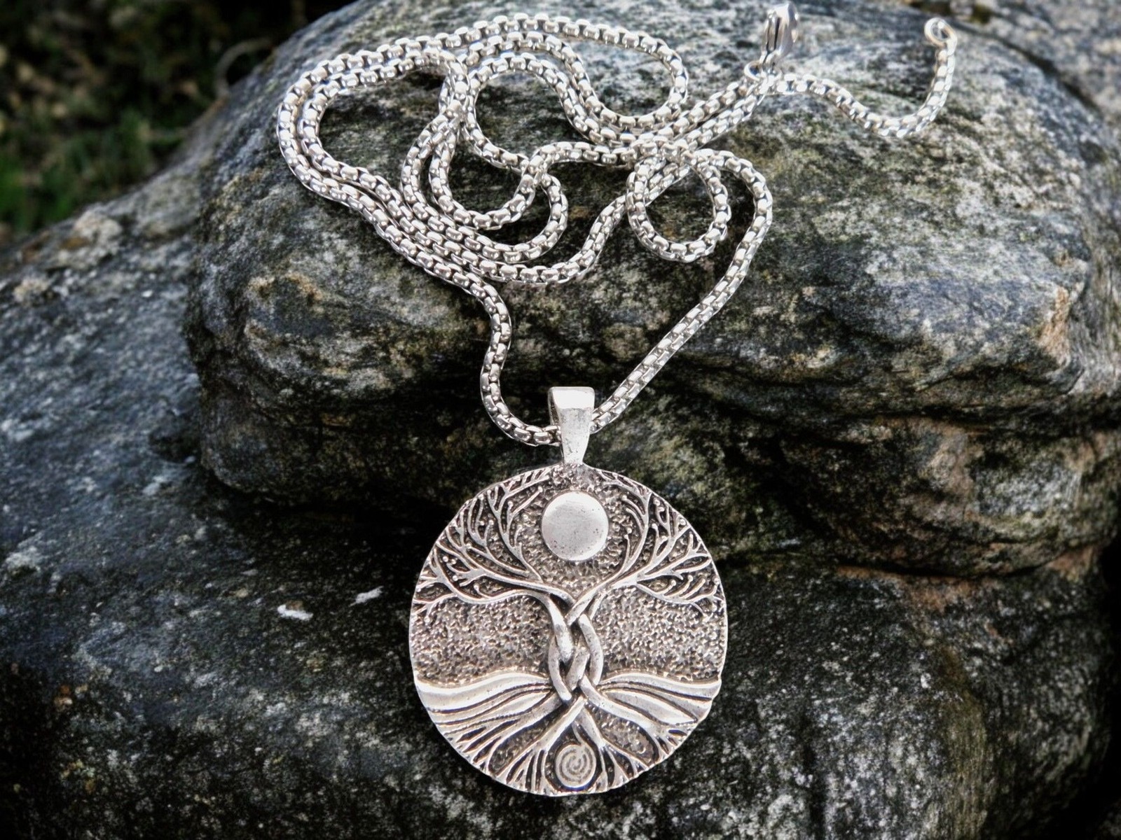Tree Of Life Pendant Necklace 1.4″ Diameter Silver-Tone Finish 23.5″ Chain