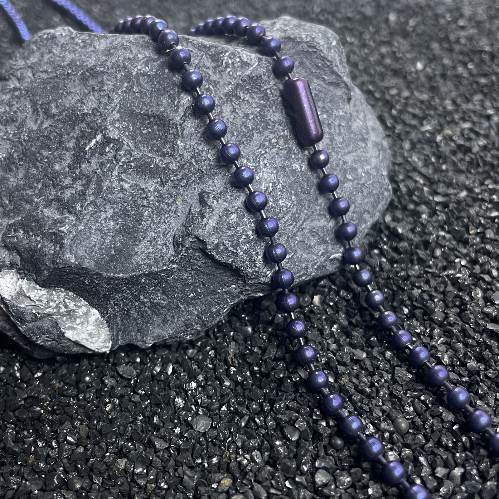 New Pure Titanium Burnt Blue Bead Chain Necklace 3mm Unisex Allergy Free 25.59″