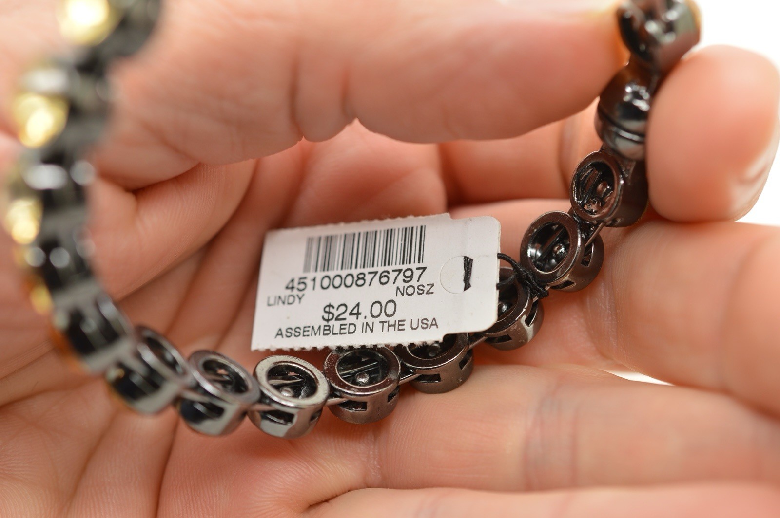Chico’s NWT Topaz Rhinestone Black Metal “Lindy” Magnetic Clasp Bracelet