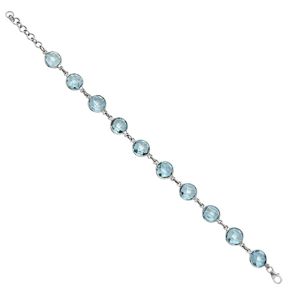 Premium Sky Blue Topaz Checker Briolette 925 Silver Bracelet Jewelry B-1001