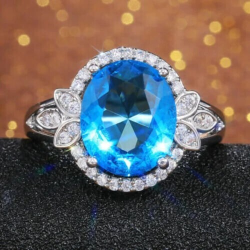 Amazing Ring For Proposal Gifts 2.85 CT Simulated Aquamarine Ring Silver Plated