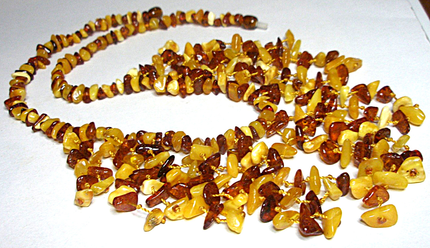 Genuine Baltic Amber Boho Necklace, Cognac, Egg Yolk Butterscotch, 48 cm 18.89”