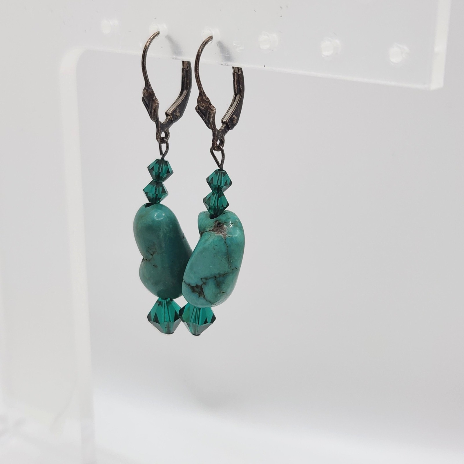Boho Turquoise Malachite 925 Sterling Silver Bracelet Earrings Set Green Glass