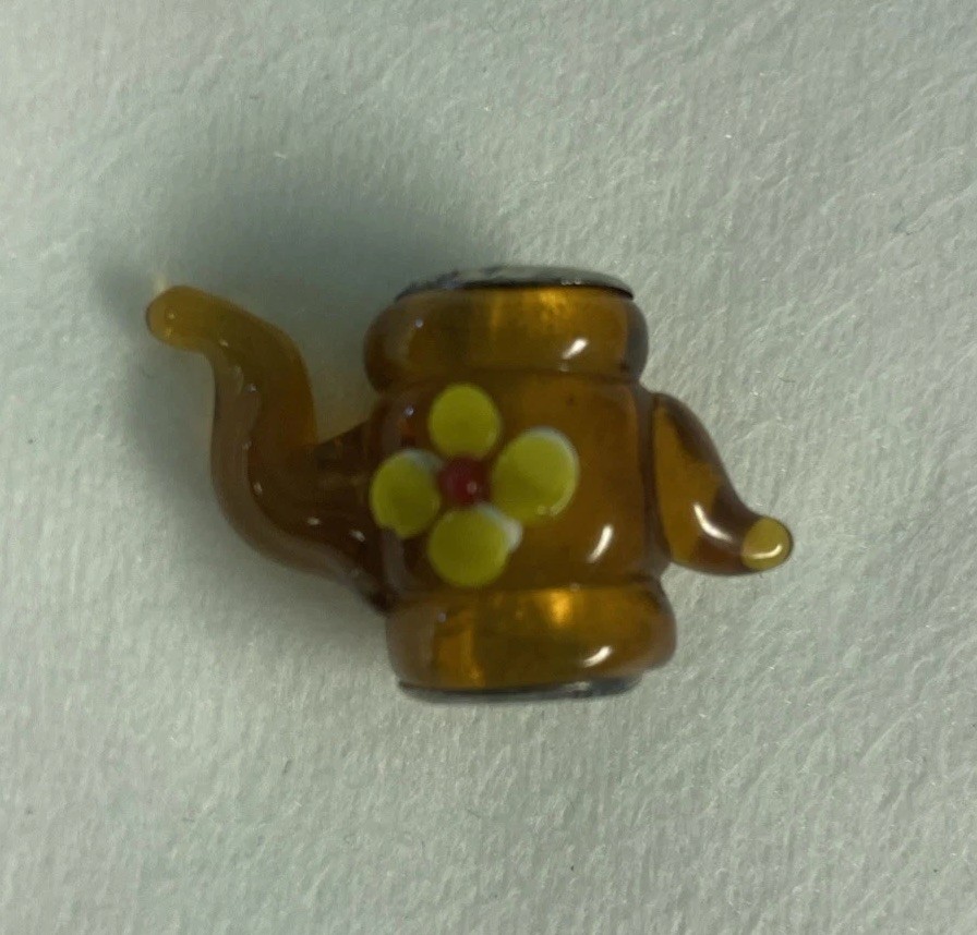 Sterling Silver Coffee Teapot .925 Brown glass Bead Charm fits store bracelets
