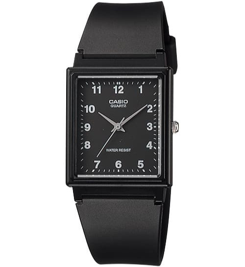 CASIO Black Rectangular Analog Quartz Watch Resin Strap Water Resistant MQ-27-1B