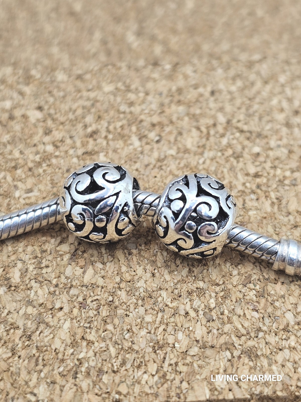 2 Authentic Paisley Silver Spacer European Charm Beads