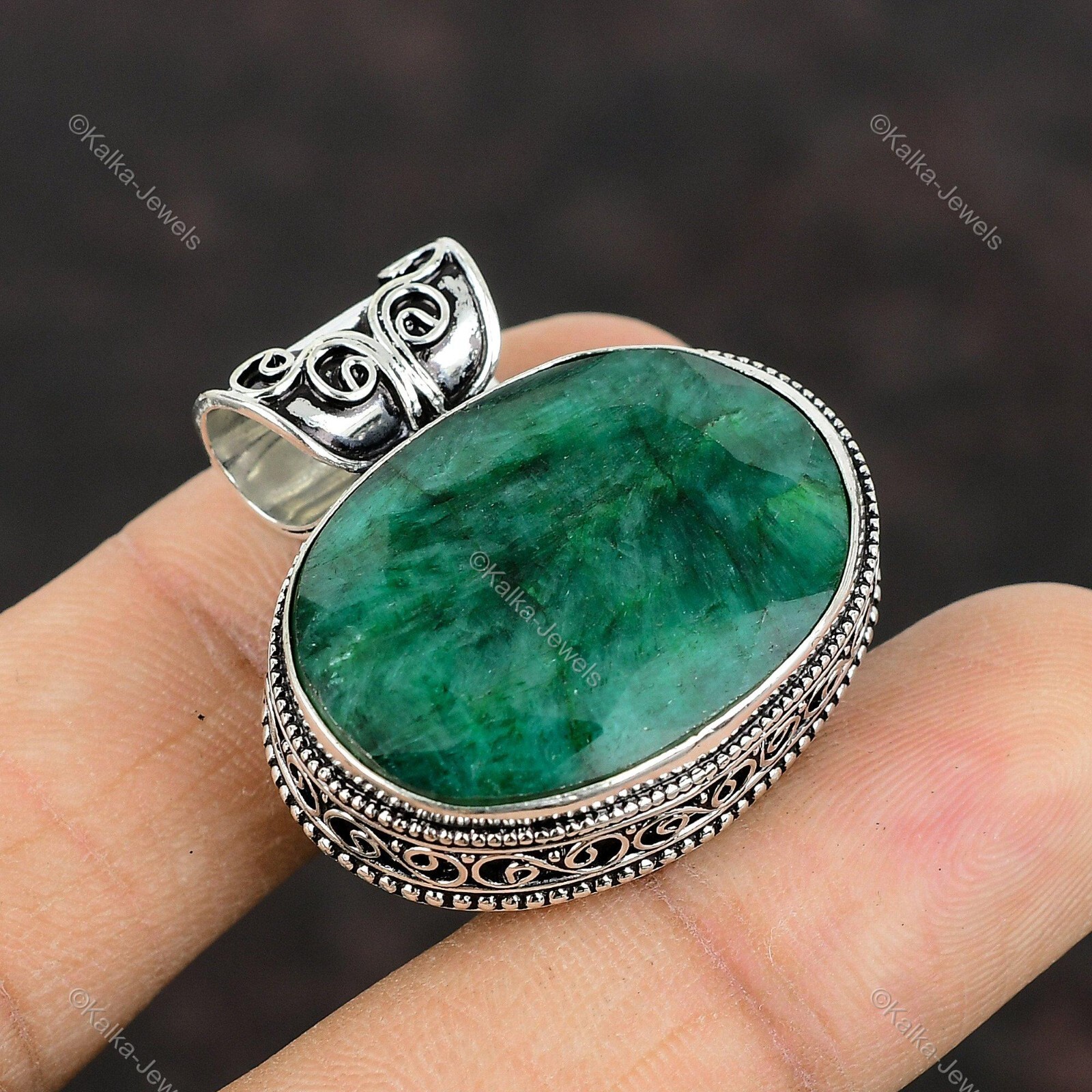 Natural Zambian Emrald Gemstone 925 Sterling Silver Pendant Vintage For Girls