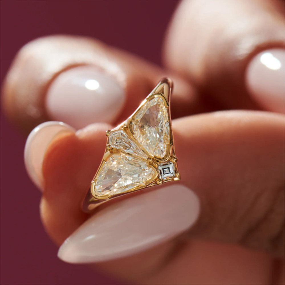 Wedding Diamond Ring Trilion Cut 1.50 Carat Gold GLI IGI Lab Created 14K Yellow