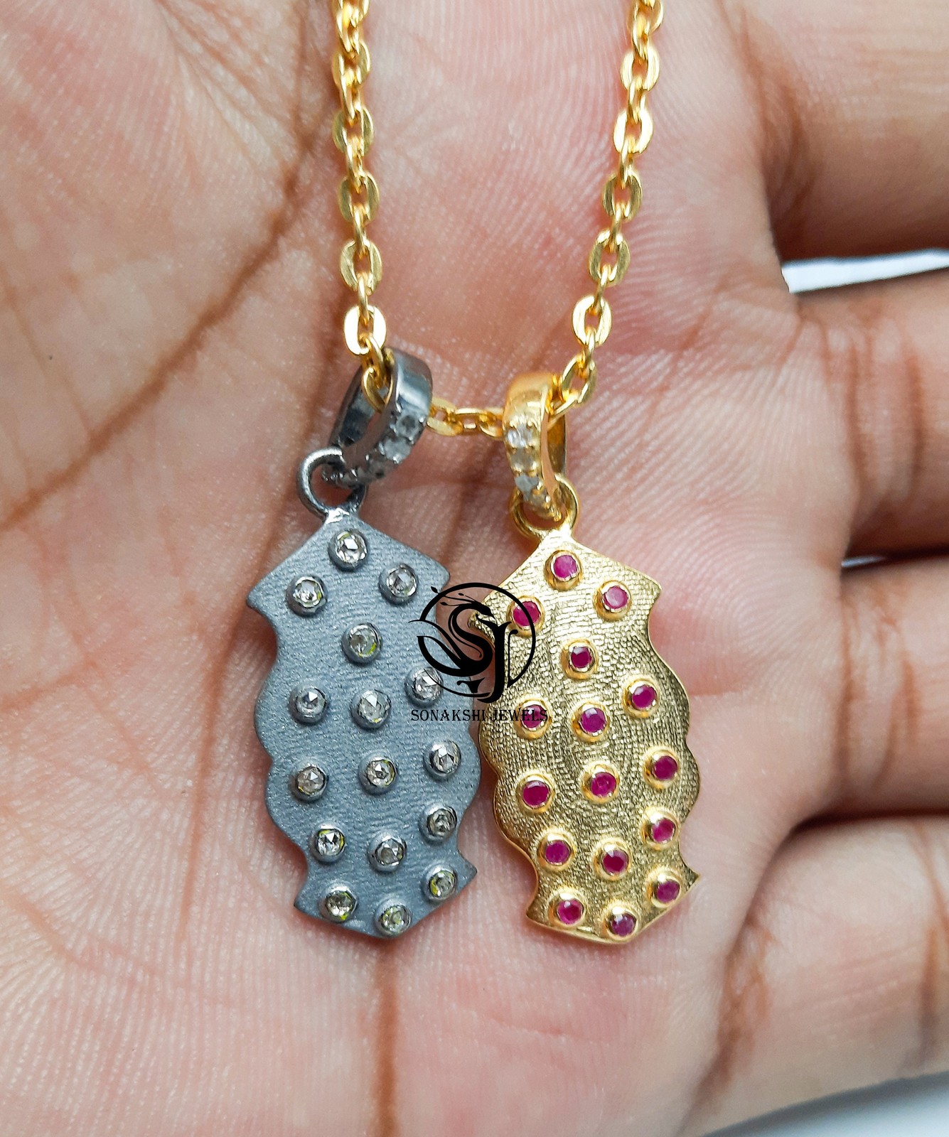 Handmade Ruby & Diamond Pave Sterling Silver Pendant – Anniversary Gift