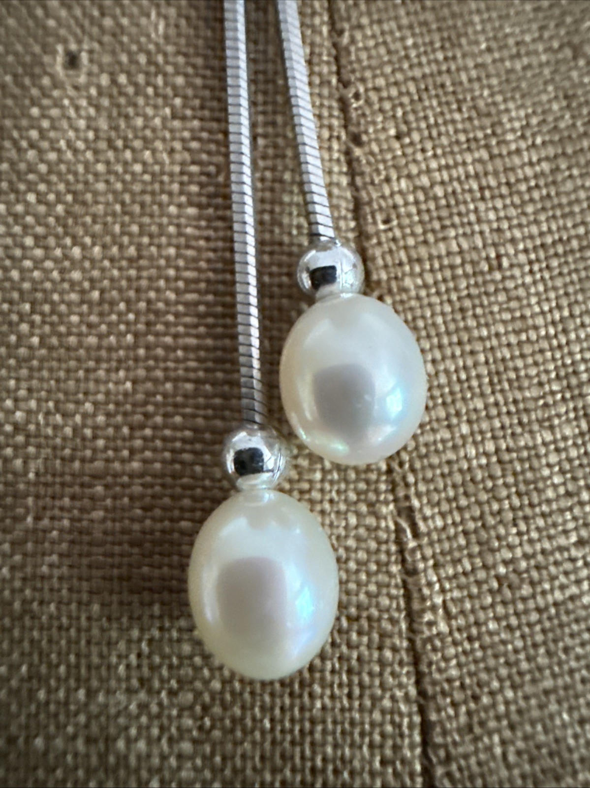 Vtg 925 Sterling Silver Chain Two Genuine Pearl Drops 16.5″ Necklace 4.82g