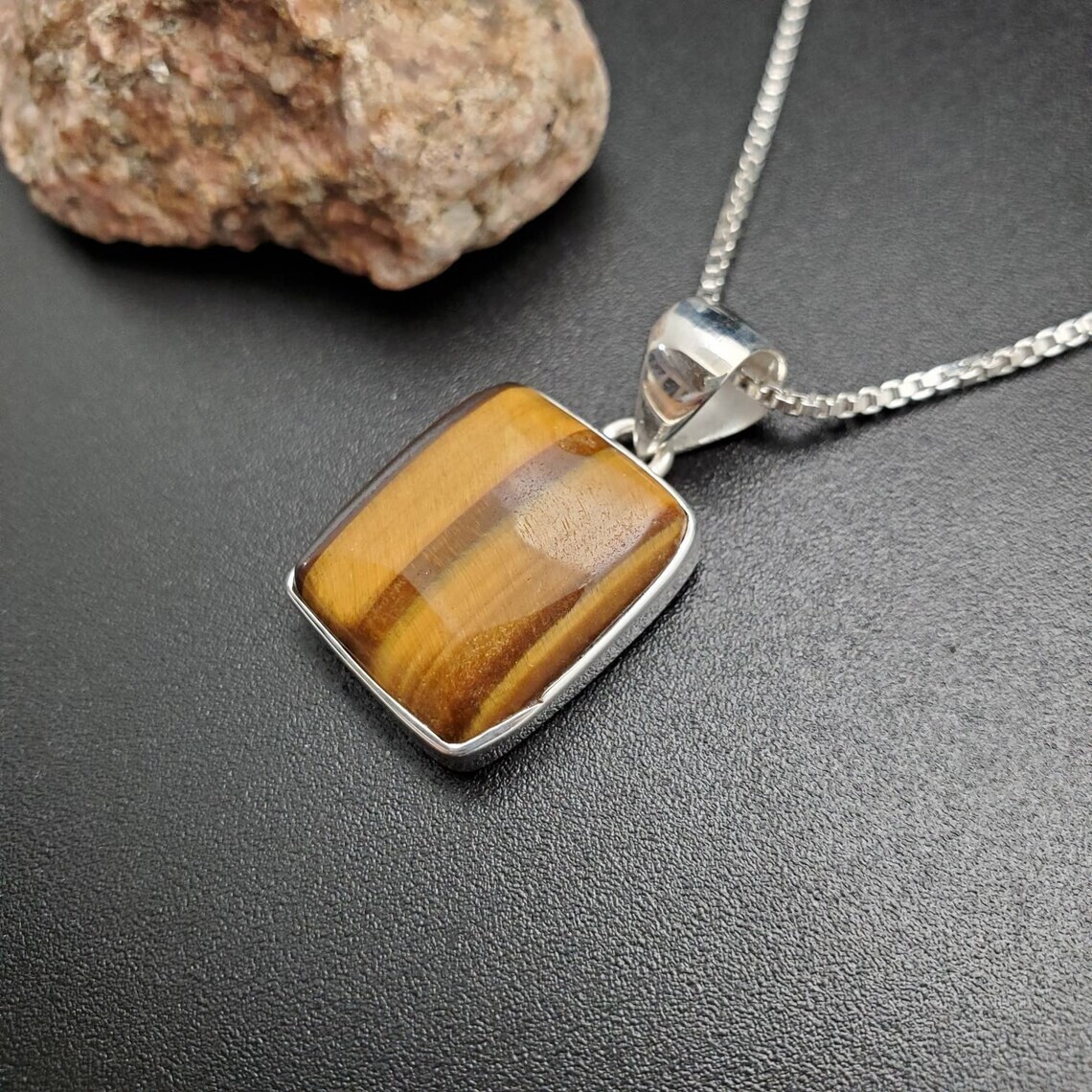 Tiger Eye Gemstone Pendant Handmade Pendant 925 Sterling Silver Anniversary Gift
