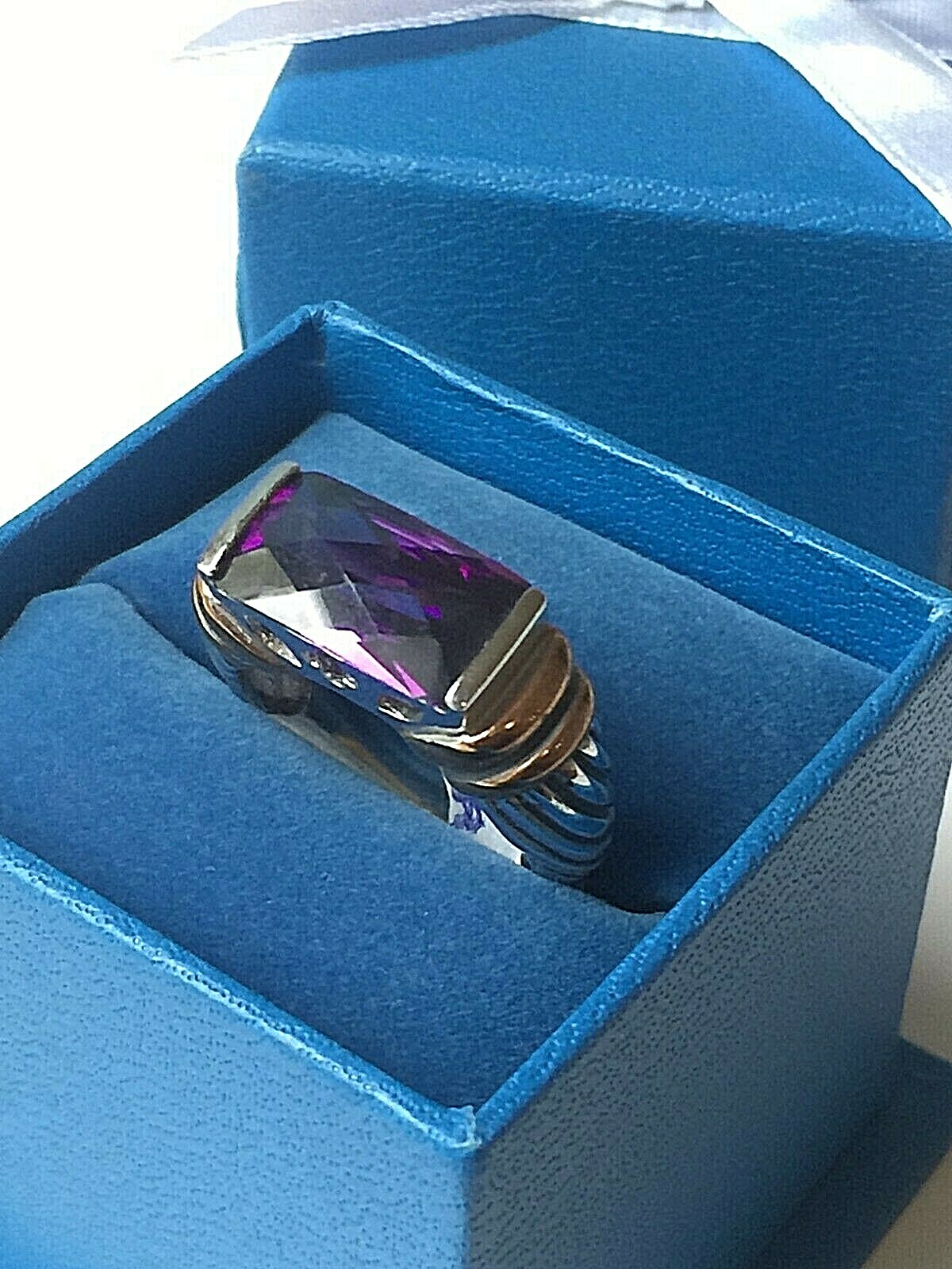 Size 6 1/2 Women VINTAGE AMETHYST RING 925 STERLING SILVER & ROSE GOLD New