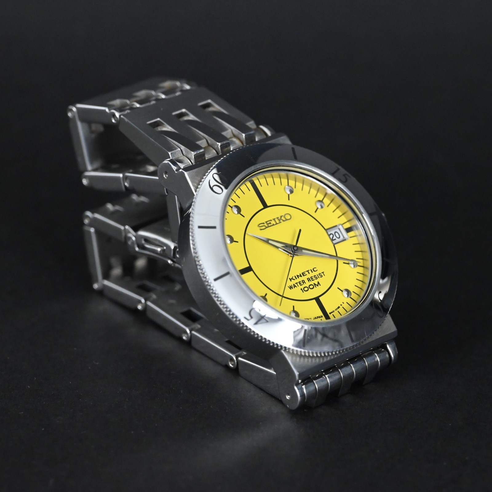 SEIKO 5M42-0G90 VINTAGE KINETIC YELLOW DIAL 39 MM (NOS & ORIGINAL & FULL SET)